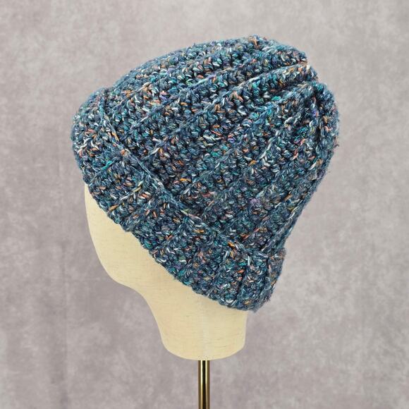 Blue Pink Crochet Knit Bucket Cap Hat Fun Vintage Y2K Funky Beanie - Picture 3 of 4